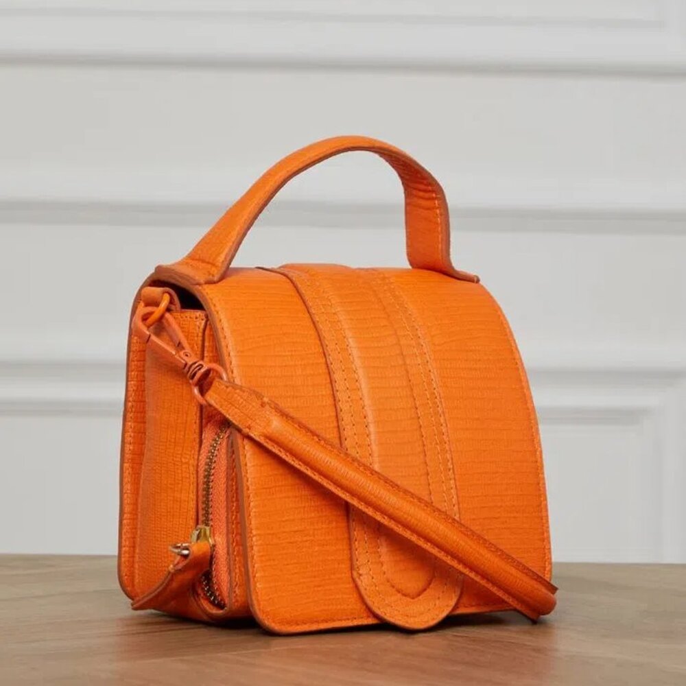 Animale Brazil Lizard Leather Mini Satchel Crossbody Shoulder Bag Bright Orange - Picture 2 of 16